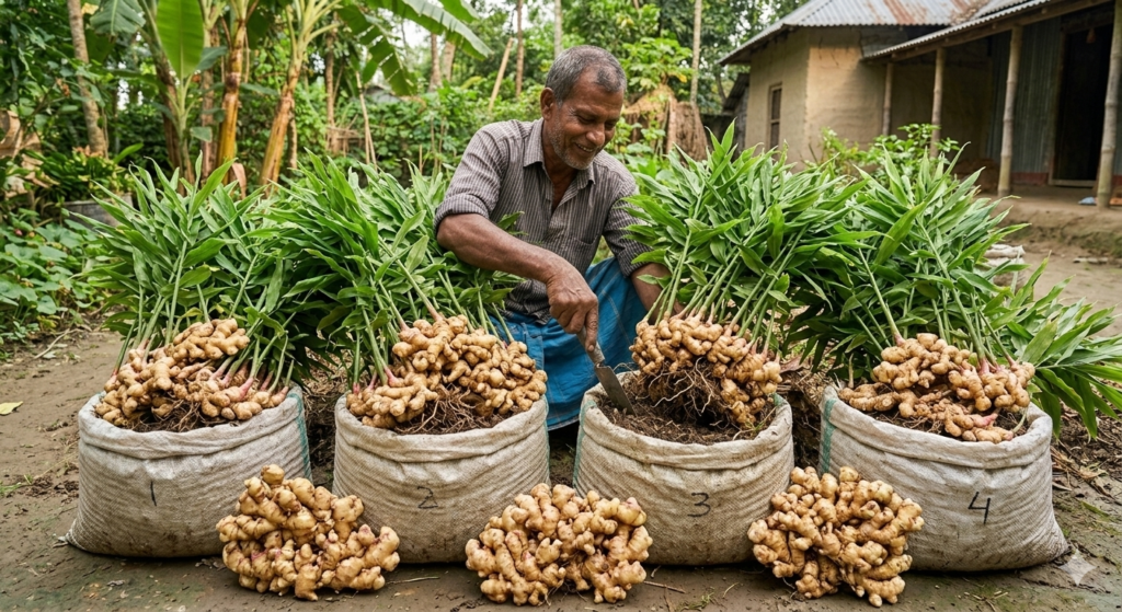 বস্তায় আদা চাষ পদ্ধতি