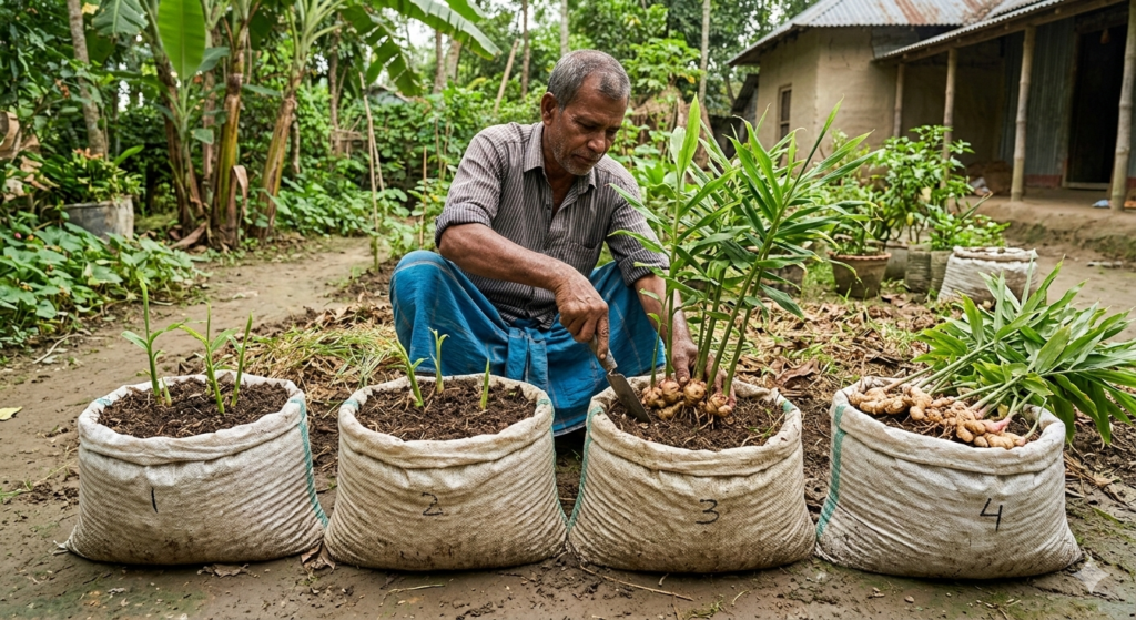 বস্তায় আদা চাষ পদ্ধতি